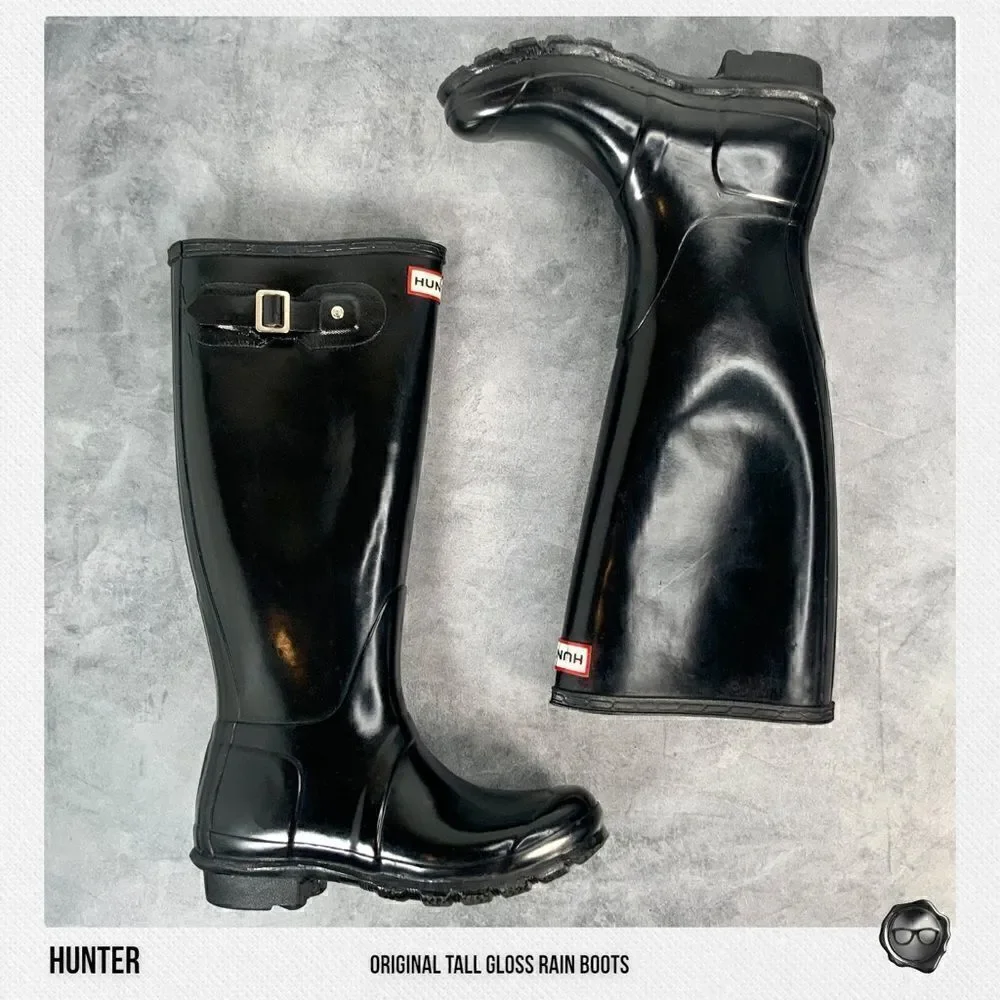 HUNTER ORIGINAL TALL RAIN BOOTS IN GLOSS BLACK WOMEN’S SHOE SIZE EU 36 BOOTS